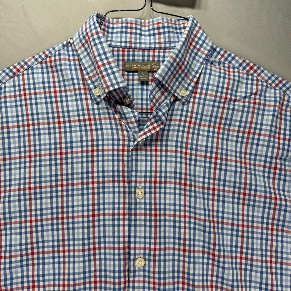 Peter Millar Summer Comfort Shirt Mens Large Large Sleeve Button Down Check